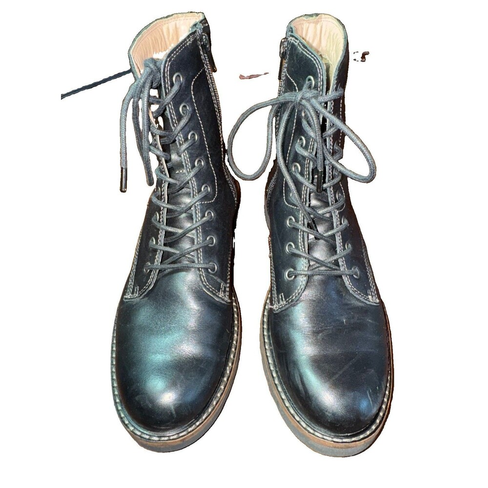 Taos Work It High Leather Boots Black 9 Combat Style Zipper